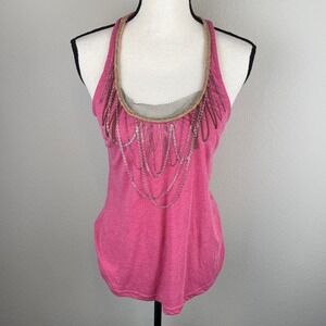 Y2K Pink Chain Fringe Racerback Tank Top Charlotte Russe Size L
